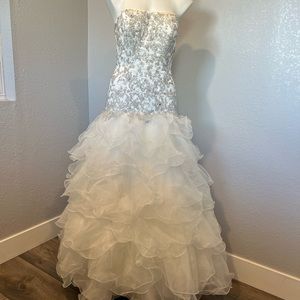 Oleg Cassini Organza Drop Waist Beaded Wedding Dress